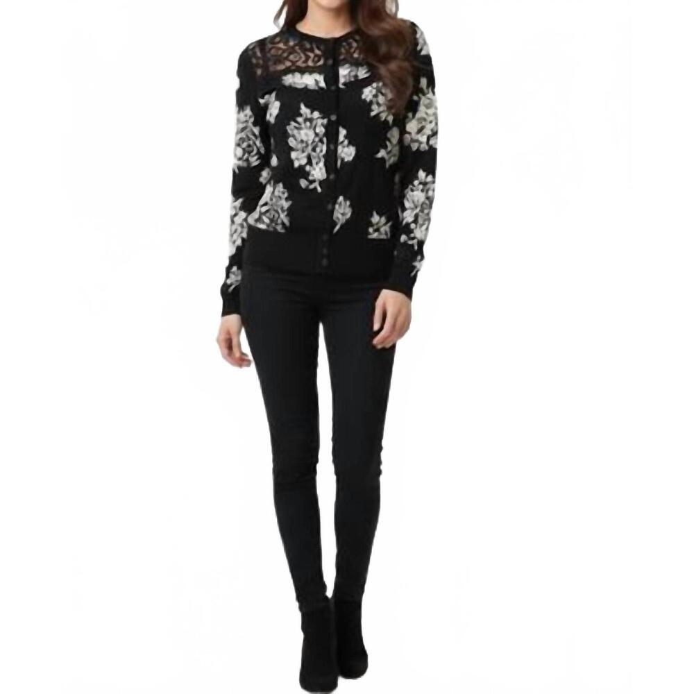 NEW KATHIE K button down knit sweater in black combo